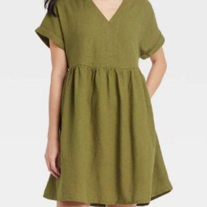 NWT Universal Thread Linen Blend Olive Green Dress XXL